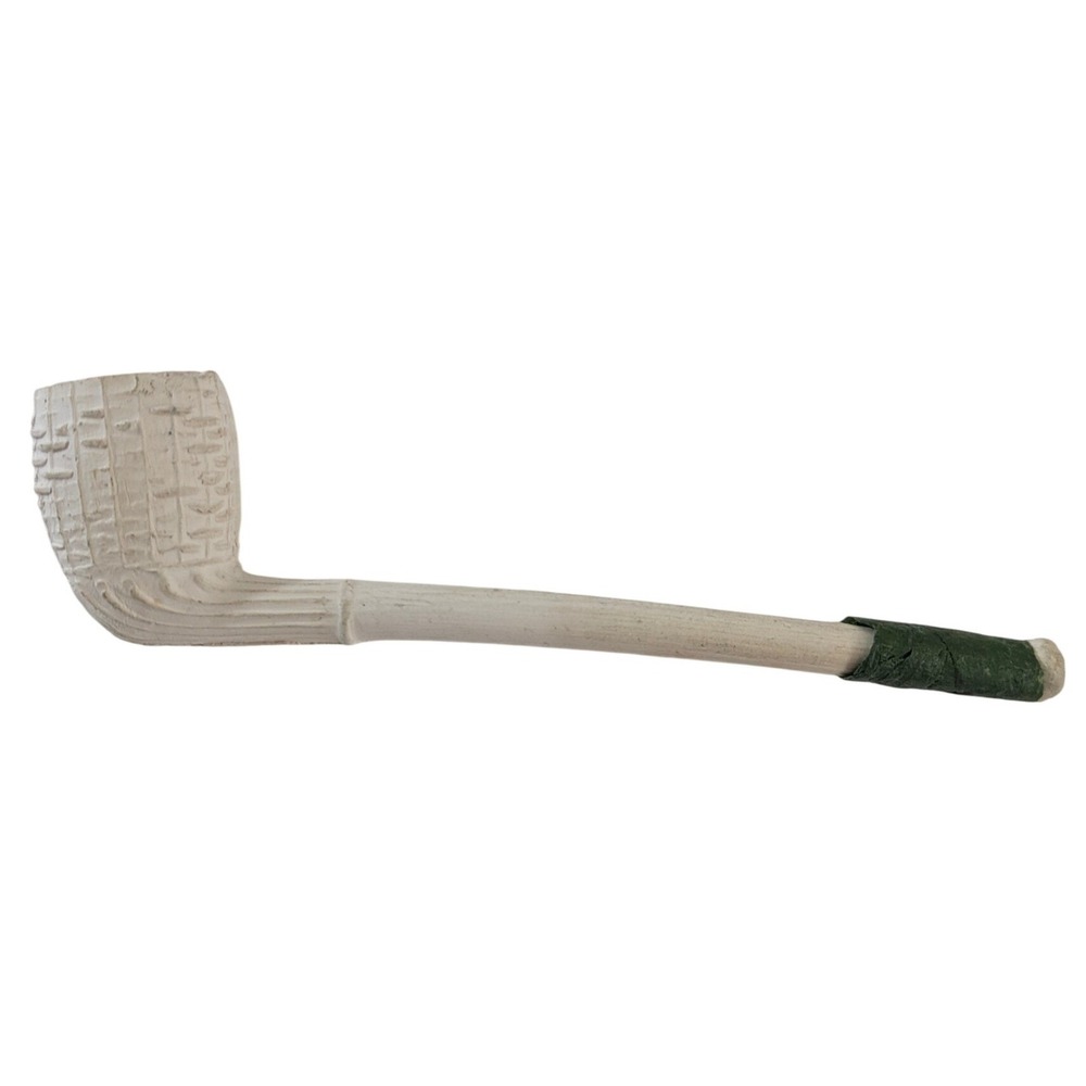 Vintage‎ White Clay Smoking Pipe Basketweave Pattern Green Stem Wrap 5.5 Inch